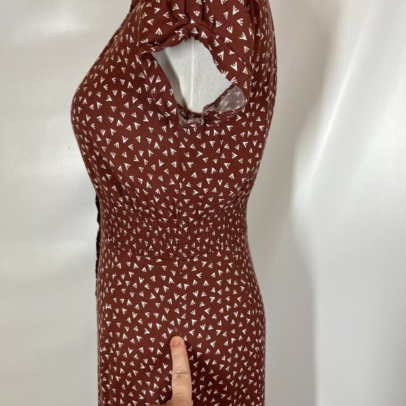 Free People Size 4 Brown Print Short Sleeve Dress Retro *Flaw - Picture 5 of 10